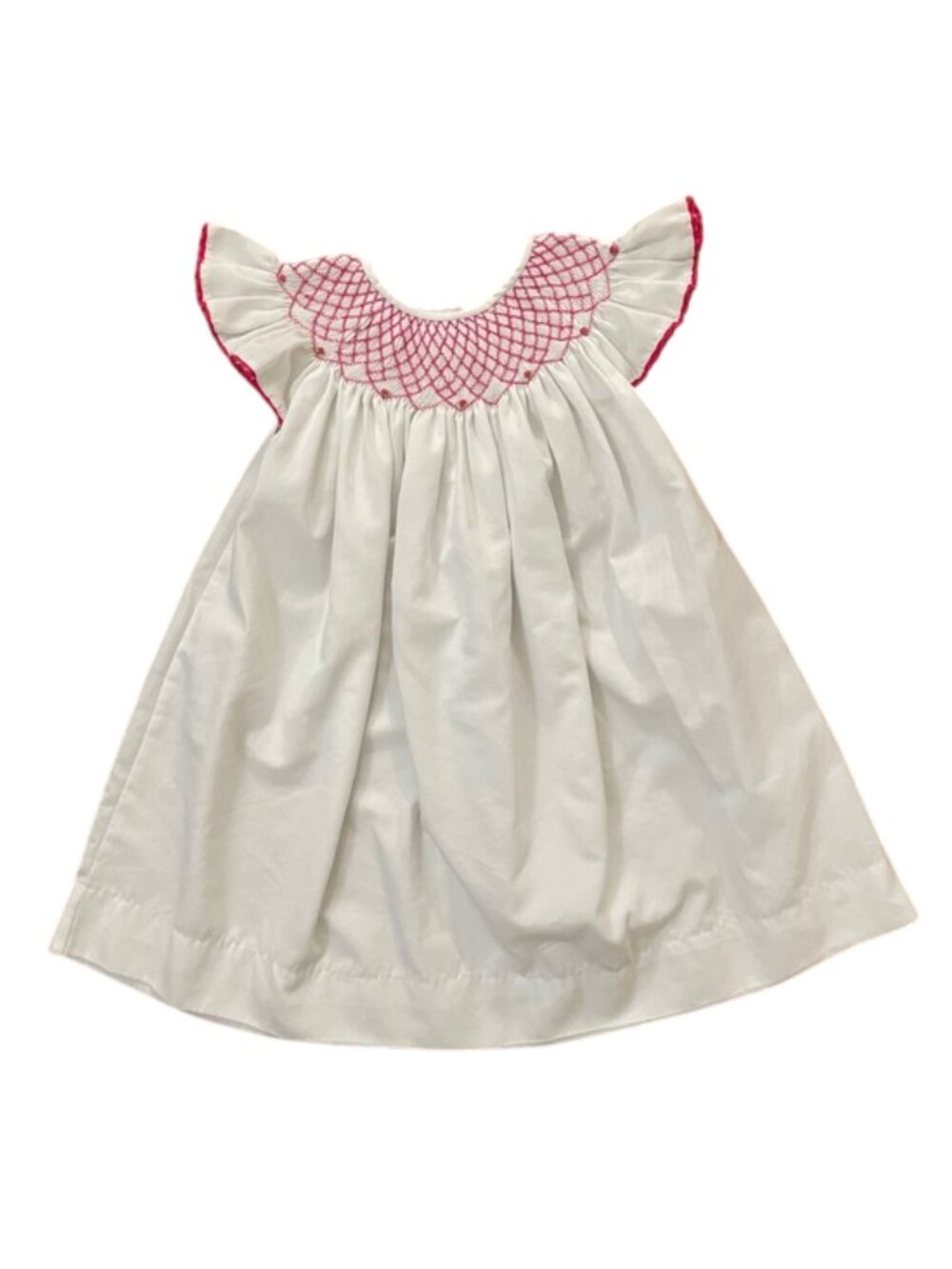 Grace Haven Girls Size 7 Handmade Smocked Dress White Pink Flutter Sleeve